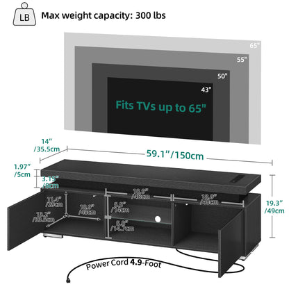 YITAHOME TV Stands for Living Room, 65 55 50 inch TV Stand, Modern Entertainment Center w/Power Outlets, LED Television Stands with Storage, Wood TV Stand, Gaming Media Stand, Black - WoodArtSupply