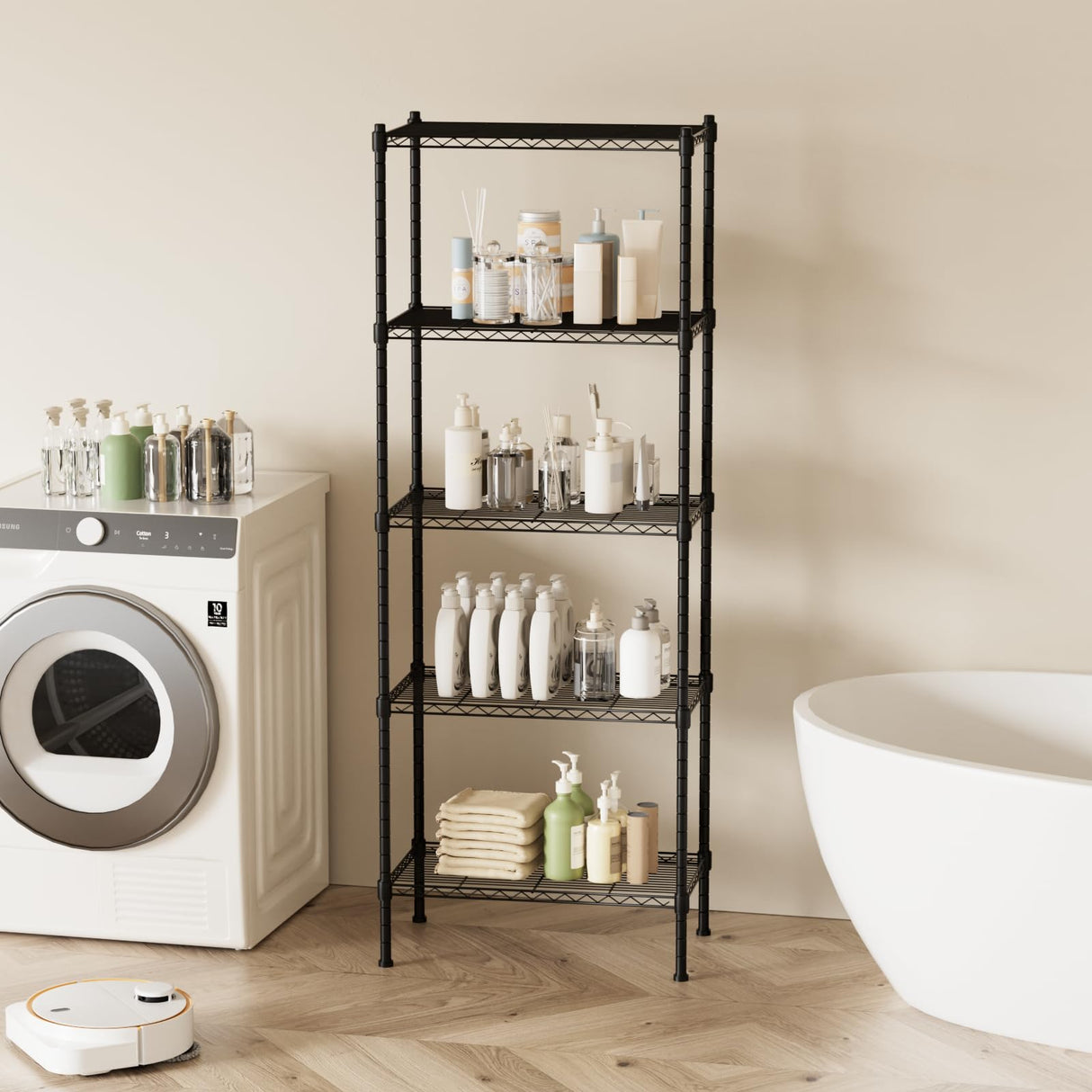 FUXRYTH 5 Tier Shelving Unit, 176 LBS Per Shelf Height Adjustable Narrow Storage Shelves, Heavy Duty Metal Garage Metal Shelves for Kitchen, Restaurant, Pantry, Laundry, 23"x 13.4"x 59", Black FUXRYTH