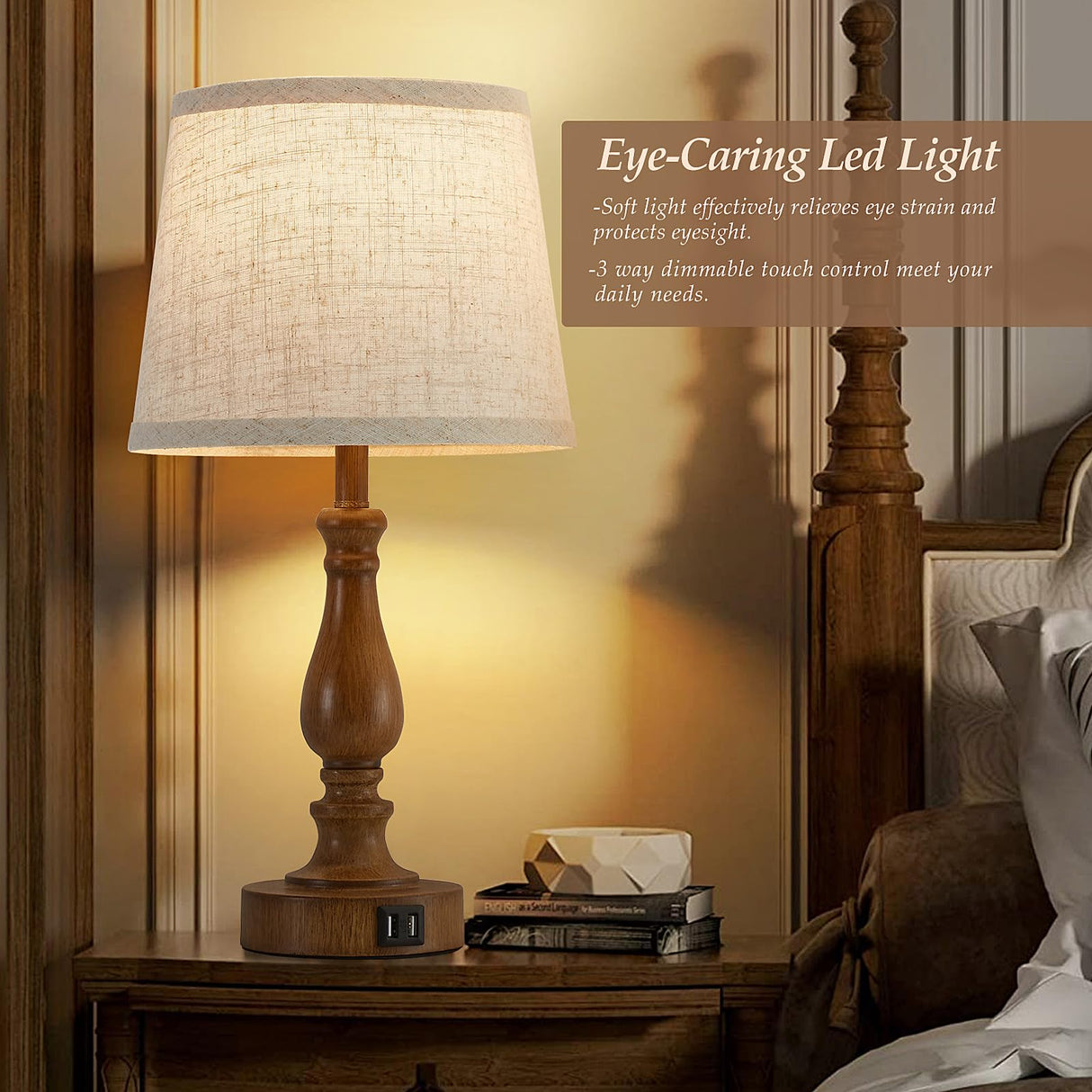 EJIAXIN Classical Table Lamps for Bedrooms Set of 2 - Touch Bedside Lamps with Dual USB Ports, 3 Way Dimmable Nightstand Lamps for End Tables, Farmhouse Night Stand Lamps for Living Room Guest Room EJIAXIN