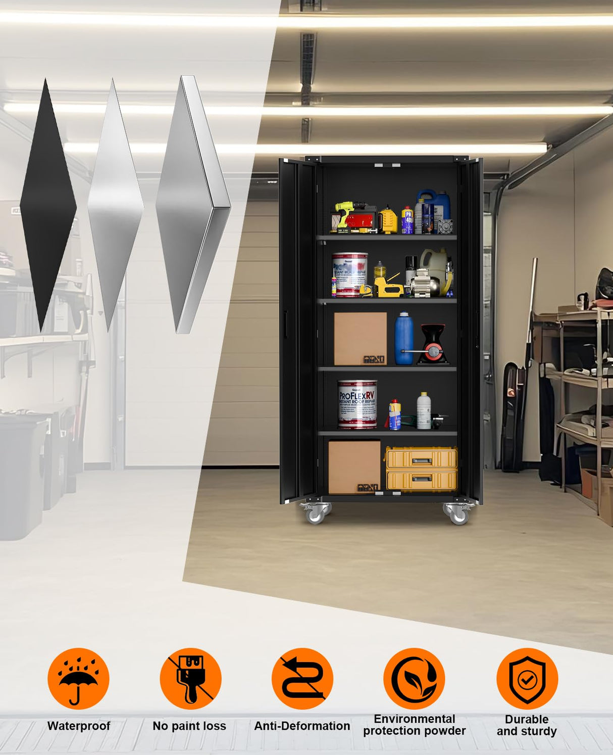 GarveeHome Metal Storage Cabinet 72" H with Wheels, Steel Tool Cabinet with Lock and 4 Adjustable Shelves and Lockable Rolling,Storage Organization for Home,Garage,Office GarveeHome