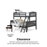 DHP Airlie Convertible Wood Bunk Bed, Stackable and Detachable Bed Frames for Kids and Teens, with Angled Ladder, High Guardrail, Wood Slats, No Boxspring Required, Twin-Over-Full, Slate Gray DHP