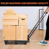 Ronlap Folding Hand Truck, Foldable Dolly Cart for Moving 500lbs Heavy Duty Luggage Cart Portable Platform Cart Collapsible Dolly with 6 Wheels & 2 Ropes for Travel House Office Moving, Black Ronlap