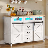 Tiptiper Buffet Sideboard Cabinet with Storage & LED Lights, 6 Drawers & 2 Sliding Barn Door, Farmhouse Buffet Table Coffee Bar Storage Cabinet for Dining Room, Living Room (White) Tiptiper