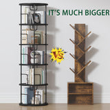 5Tier Rotating Bookshelf, 360 ° Display Stackable Spinning Bookshelf Tower, Narrow Space Saving Tall Floor Standing Swivel Bookcase Corner Storage Organizer for Bedroom/Living Room/Office，Black swlongbooks