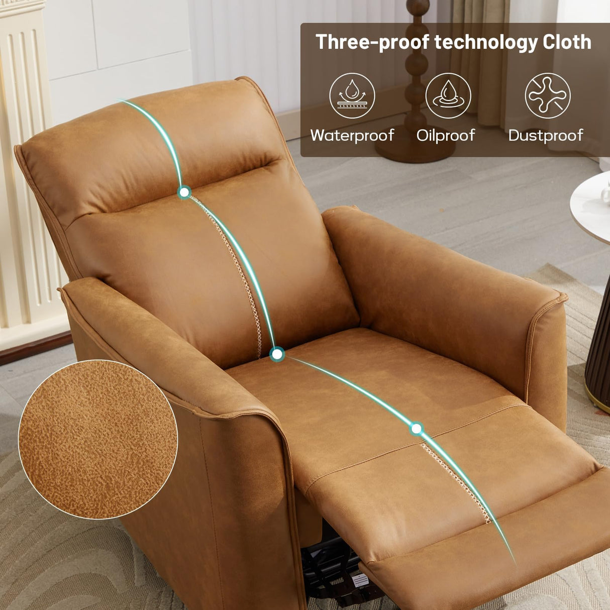 ANJ Manual Swivel Rocker Recliner, Glider Recliners with Padded Armrest and Backrest, Soft Leather Nursery Rocking Recliner Chair Reclining Sofa for Living Room ANJ