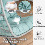 Egg Hanging Chair with Stand Hammock Egg Chair Indoor Outdoor, Wicker Rattan Hanging Swing Chair Basket Egg Chair Aluminum Steel Frame and UV Resistant Cushion for Bedroom Garden Backyard Light Blue XIAO WEI