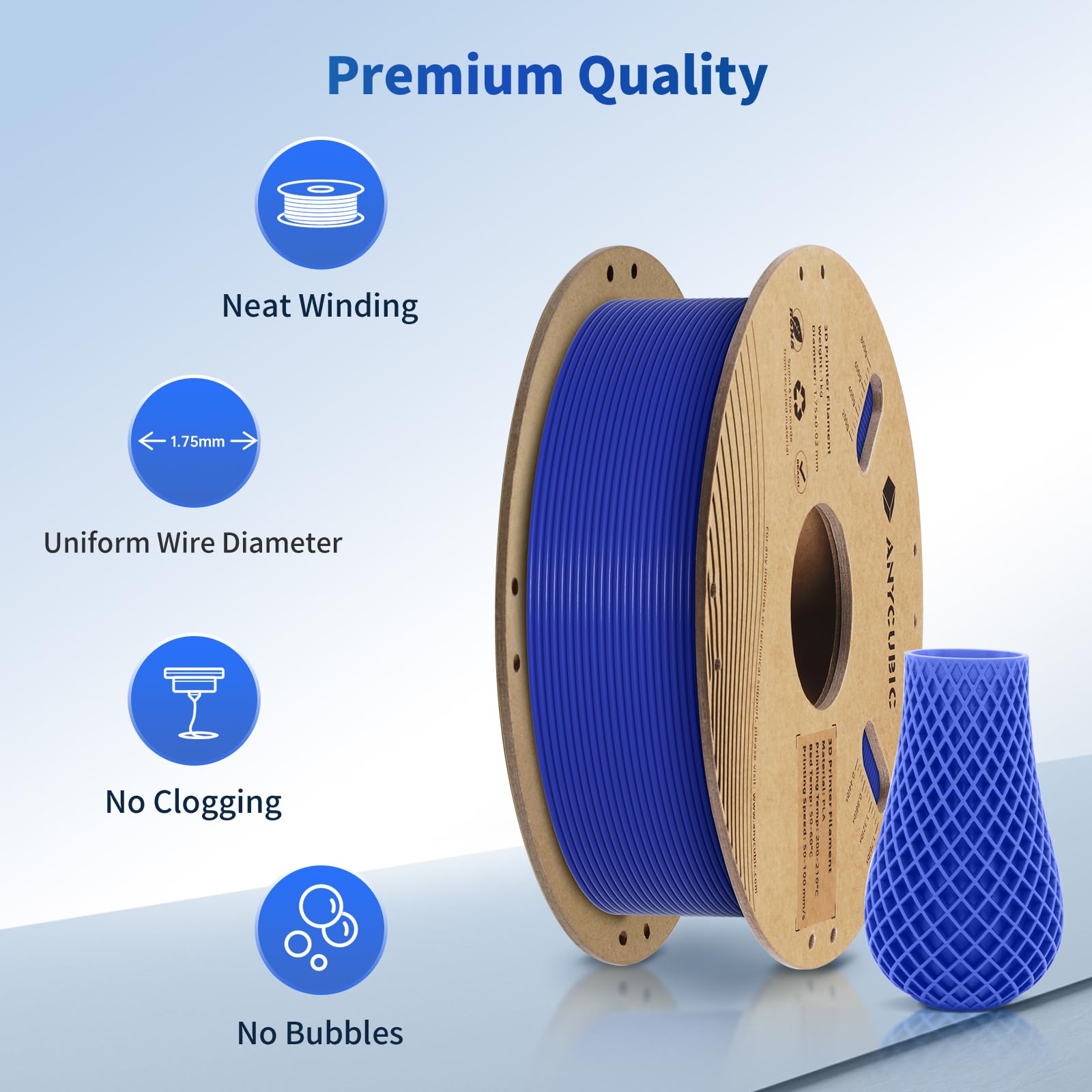 ANYCUBIC PLA Filament 1.75mm Bundle 3KG, 3D Printing PLA Filament 1.75mm Dimensional Accuracy +/- 0.02mm, 1KG Spool (2.2 lbs), 3KG, Black+Gray+Blue - WoodArtSupply