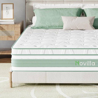 Novilla King Mattress, 12 Inch Hybrid Mattress, High Density Gel Foam with Pocket Coils for a Cozy Sleep, Motion Isolation Medium Firm King Size Mattress, Pillow Top Mattress, Balance Support