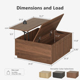 FORTUNETEC Lift Top Coffee Table with Storage, Mid Century Modern Coffee Table with Arched Design, 31.5" Square Tea Table with Wood Grain, Multifunctional Center Table for Living Room, Office, Walnut FORTUNETEC