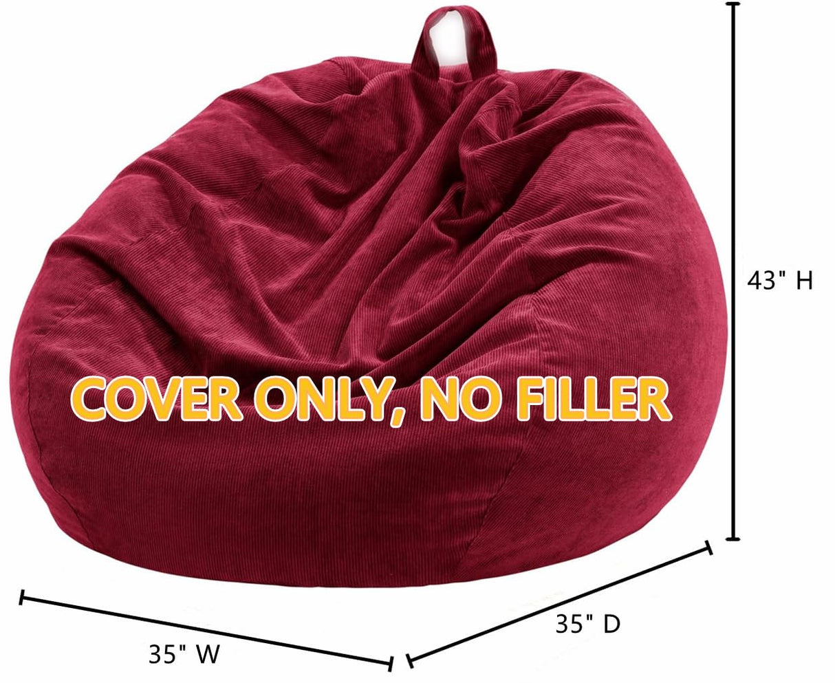 Nobildonna 3 ft Bean Bag Chair Cover (No Filler) 35"×43" Large Stuffed Animal Storage Bean Bag Washable Big Beanbag Chair Cover Premium Corduroy Bean Bag Cover for Adults,Kids,Wine Red 300L Nobildonna