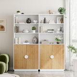 TUSY 4-Piece Large TV Stand with Bookshelves for TVs up to 75”, Wall Unit Entertainment Center with Doors, TV Cabinet for Living Room, Bedroom & Home Theater, White TUSY