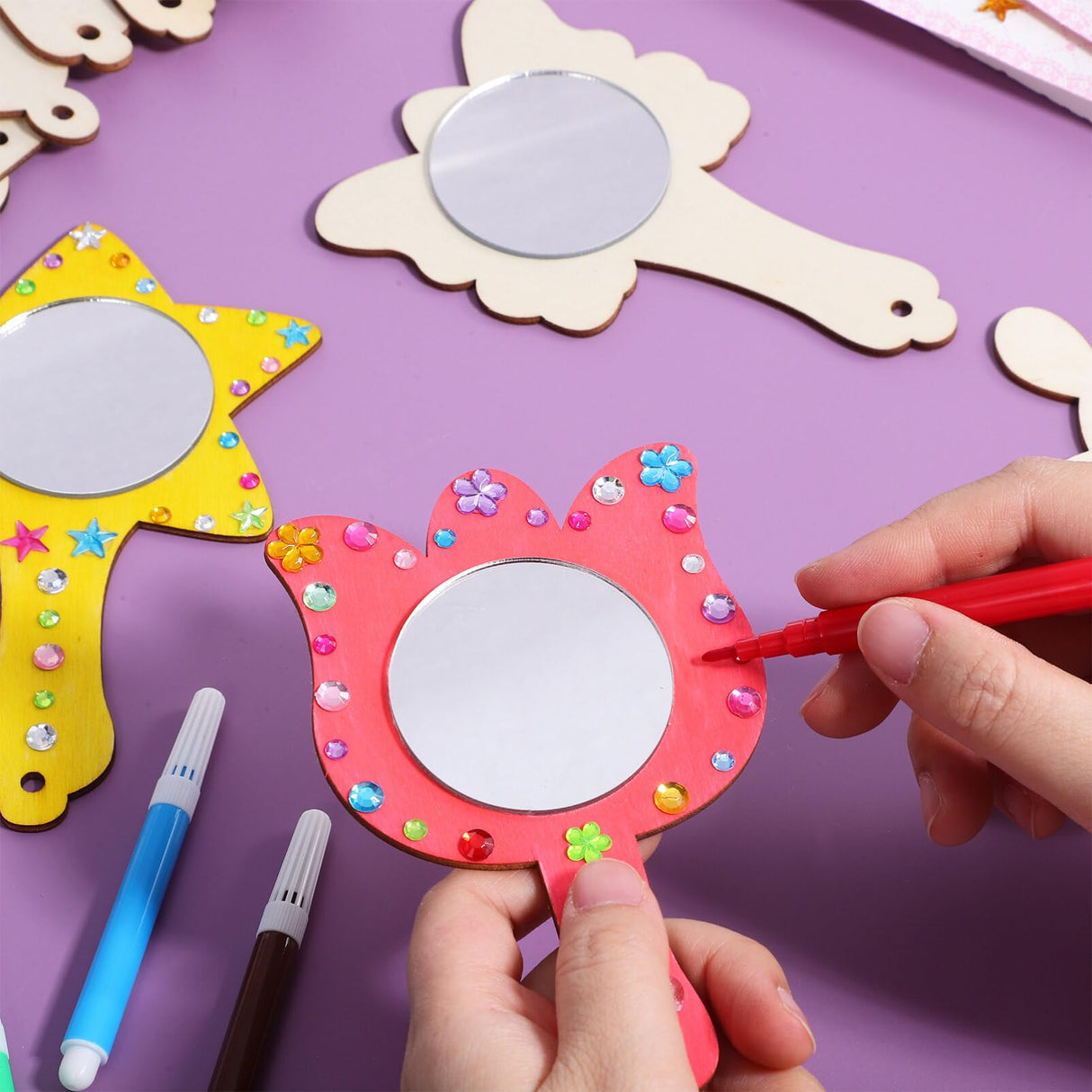 TEHAUX DIY Unfinished Wooden Mirror for Crafts to Paint Set Kids Handheld Mirror Mini Princess Hand Mirror Make Your Own Mirror Craft Handmade Painting Crafting Supplies TEHAUX