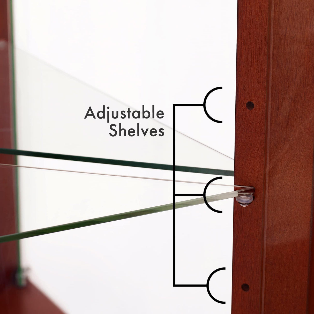 KUVADAZ Lighted Corner Curio Display Cabinet with Doors, 6 Tiers Corner Curio Cabinet with Adjustable Tempered Glass Shelves and Mirrored Back Panel, Modern Glass Display Cabinet No Bulb Cherry KUVADAZ