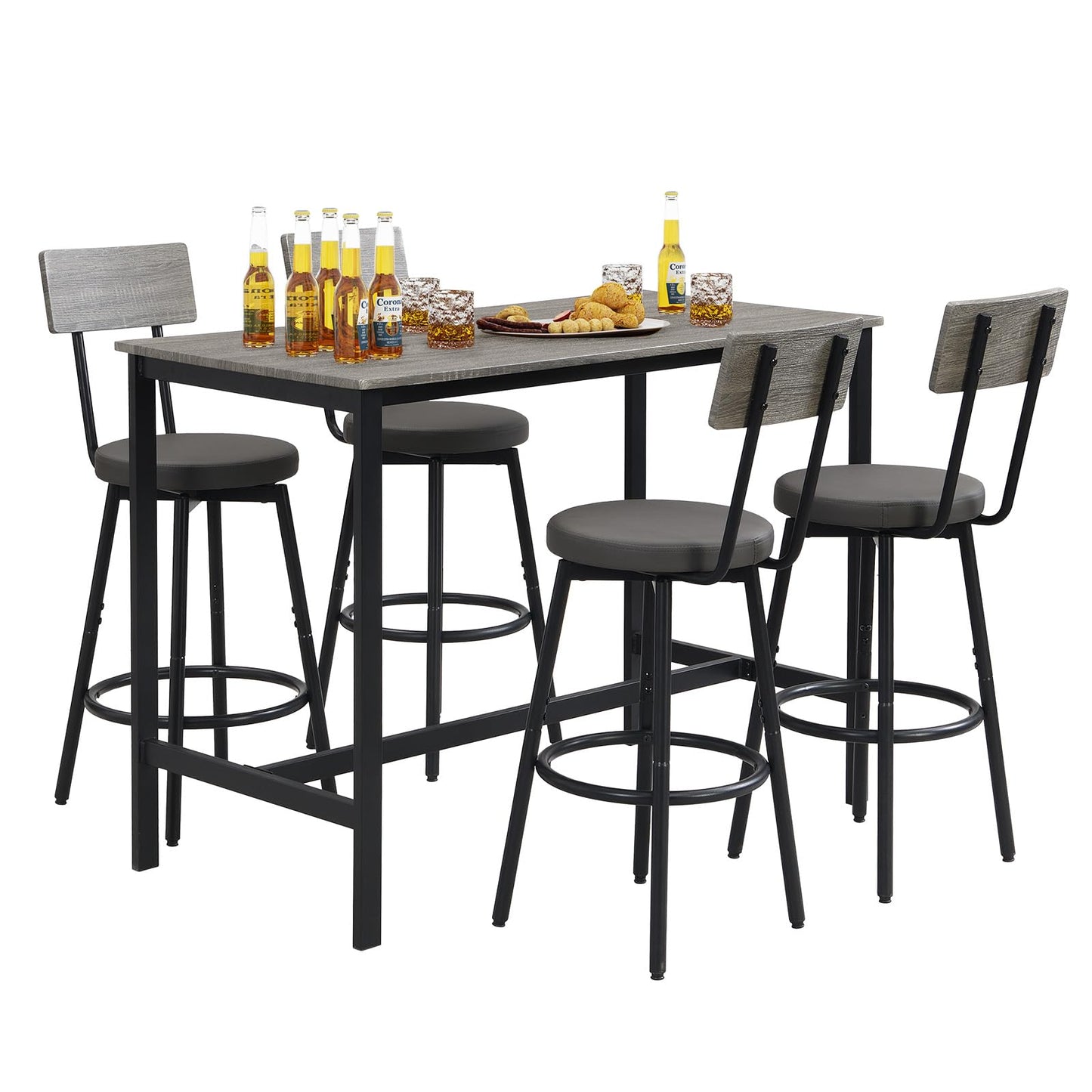 Tatub 5-Piece High Dining Table and Chairs Set in Grey for Elegant Spaces