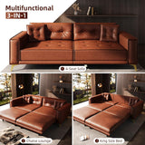 Skipity Sigmo 92" King Pull Out Sofa Bed, PU Leather Convertible Sleeper Couch with Tufted Design, Oversized 4-Seater Modern Mid Century Sectional Couch for Living Room, Small Spaces, Light Brown Skipity Sigmo