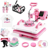 Whubefy Heat Press 12x15, 5 in 1 Heat Press Machine 360° Swing Away, Pink Sublimation Heat Press Digital Heat Transfer with 11oz Tumbler Press Machine, Heat Press Machine for Hat Cap Mug Plate Whubefy