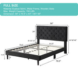 Full Upholstered Platform Bed Frame with 48" Tall Adjustable Headboard - Button Tufted Suede Velour Bed- Wood Slat Support with Storage Space- No Box Spring Needed - Black - OLIVER & SMITH - Princeton OLIVER & SMITH SINCE 1921