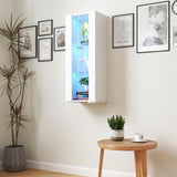 Pvillez 39" LED Display Cabinet with 3 Glass Shelves & 1 Door, Modern Wall-Mounted Curio Cabinet Display Case Storage Cabinet, High Gloss Floor Standing Bookshelf for Living Room Bedroom (White) Pvillez