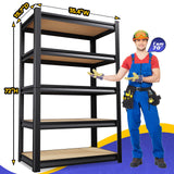5-Tier Garage Shelving Heavy Duty, Adjustable Storage Shelves, 2500LBS Metal Garage Shelves,Storage Rack for Basement, Warehouse, Pantry, Easy Assembly, Black (wooden-72''H x 35.4''W x 15.7''D) ZZXCBB