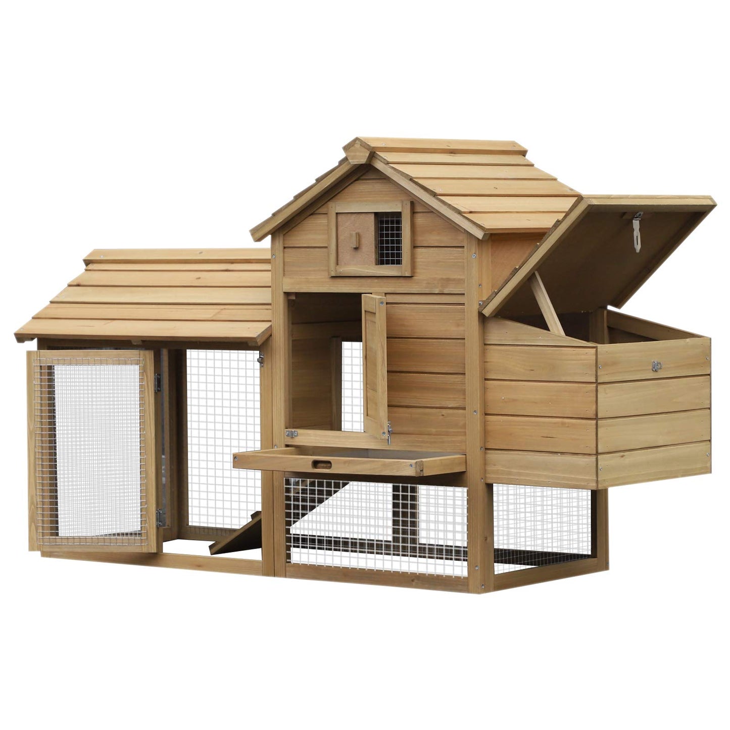 PawHut 59" Small Wooden Chicken coop Hen House Poultry Cage for Outdoor Backyard with 2 Doors, Nesting Box and Removable Tray, Natural Wood - WoodArtSupply