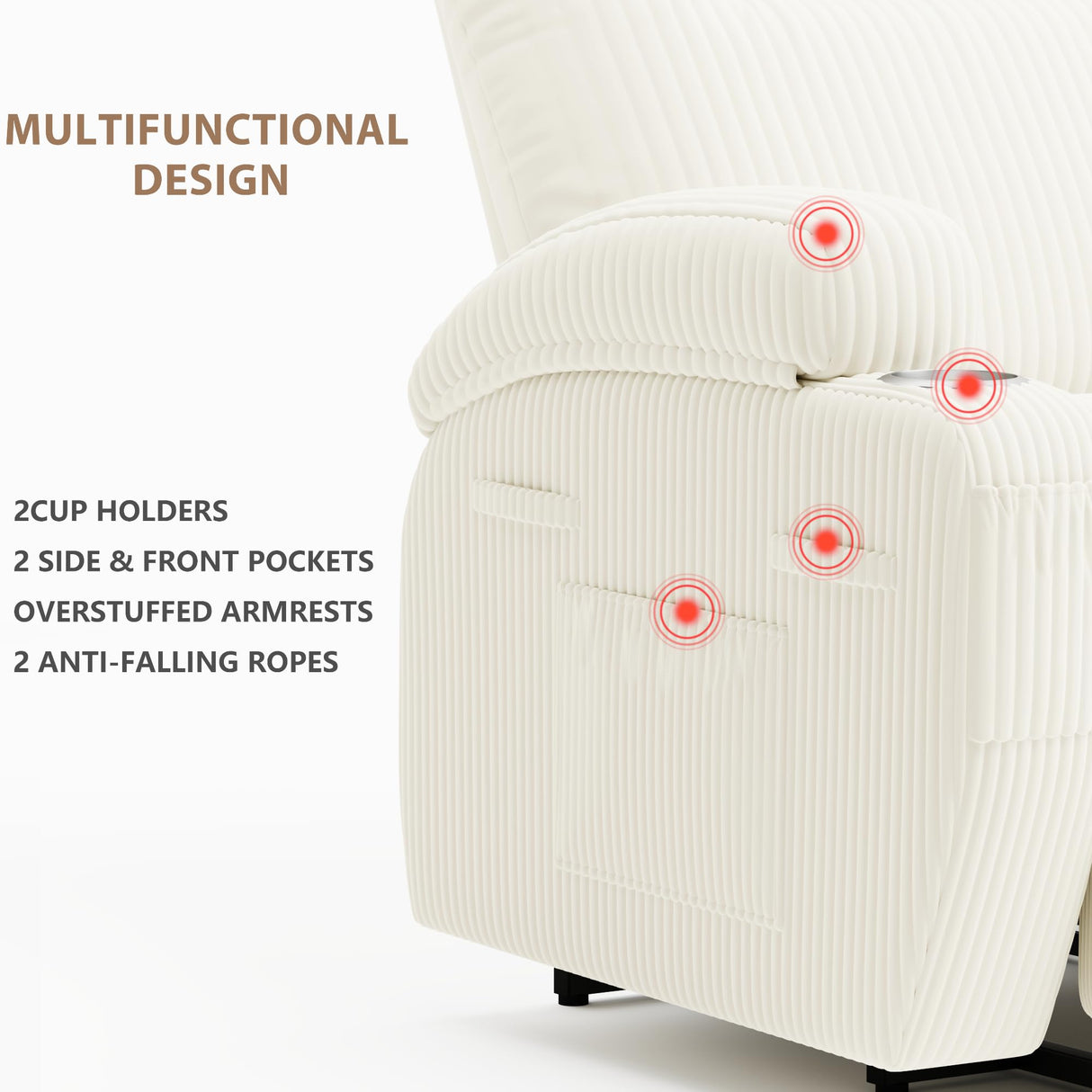 Flamaker Power Lift Chair Massage Recliner Chairs for Elderly - Ergonomic Design with Cup Holders & Side Pockets, Remote Control (White) Flamaker