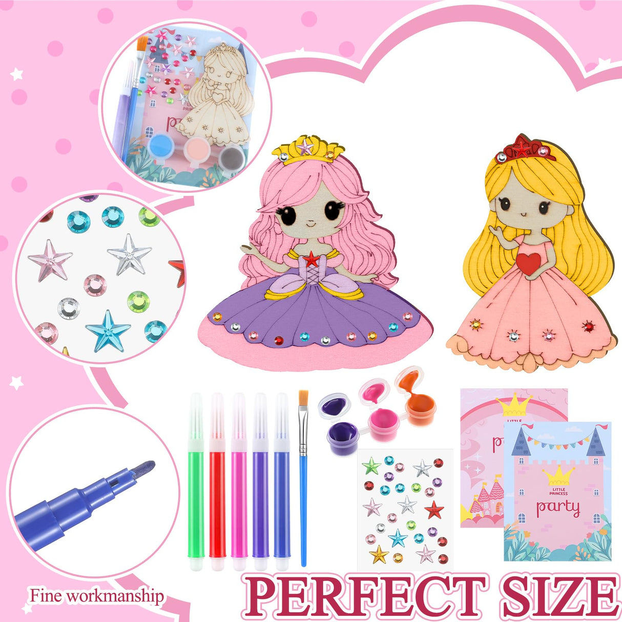 Saypacck 24 Set Princess Party Favors Princess DIY Paint Crafts Kit Birthday Goodie Bags Gifts Supplies Prizes Party Decorations Saypacck