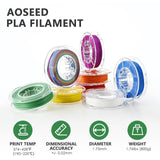 AOSEED 3D Printer Filament Set, 1.75mm (± 0.03 mm) PLA Filament, Purple/Green/Blue/Yellow/White/Iridescent/Red/Orange 3D Printing Filament Bundle for Most of 3D Printer, 200g/0.44lbs x 8 Spools Pack AOSEED