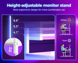 MOTPK White L Shaped Gaming Desk with Power Outlet, Reversible Computer Desk with Height Adjustable Monitor Stand, Coner Desk 43inch with LED Lights, Home Office Desk MOTPK