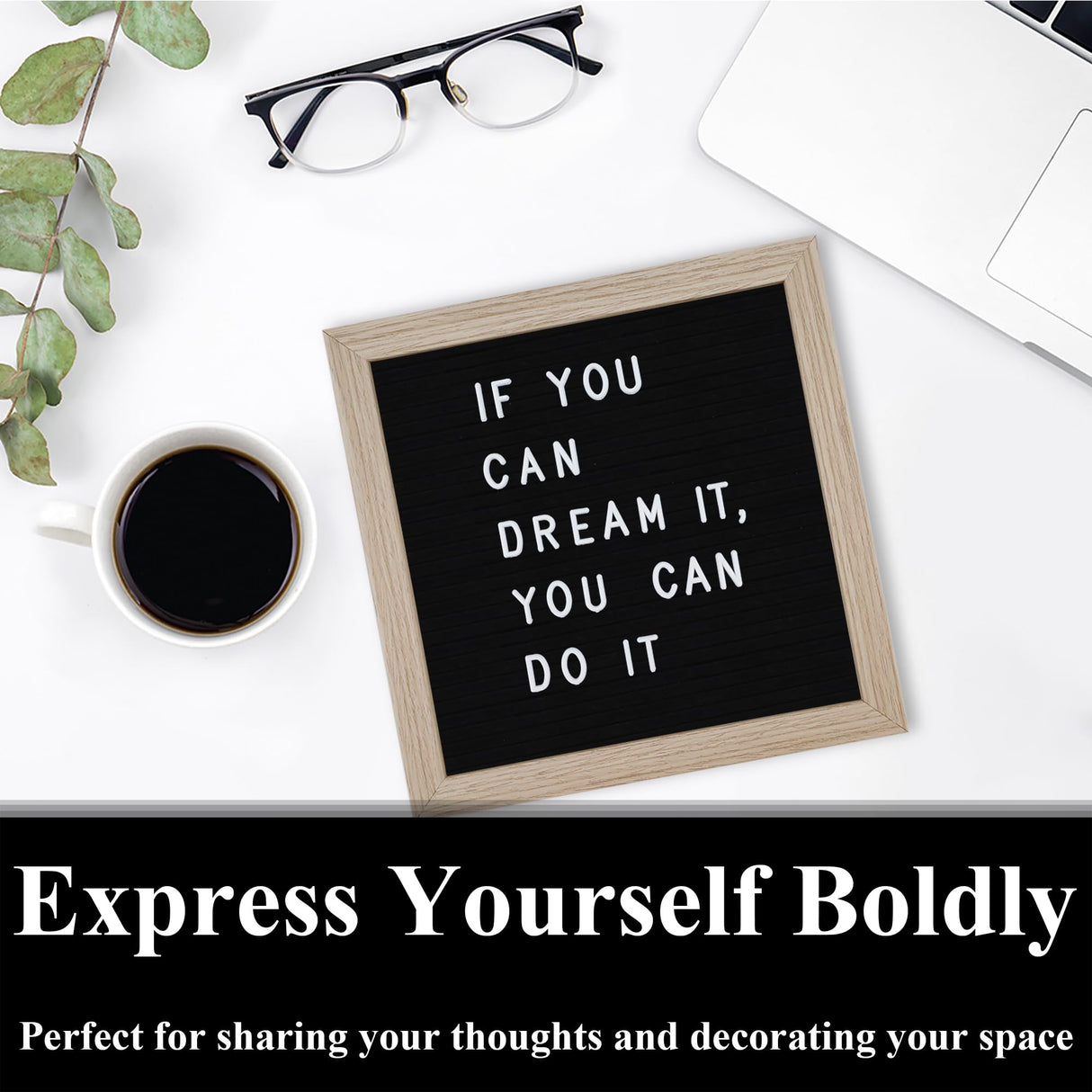 C CRYSTAL LEMON Letter Board, 336 Letters Numbers & Symbols, Felt Letter Board, 10x10 inches, Changeable Wooden Message Board Sign, Wood Frame, Wall Mount, with Display Stand (Black) C CRYSTAL LEMON