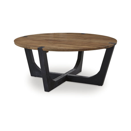 Signature Design by Ashley Hanneforth Farmhouse Coffee Table with Angled Solid Wood Legs, Light Brown & Black Signature Design by Ashley