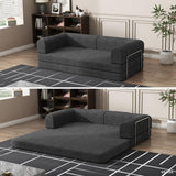 Convertible Corduroy Sleeper Sofa Bed,Folding Mattress Couch with Fixed-Shape Frame, 3 Seater Fold Out King Size Futon,No Assembly Floor Couch for Living Room Dorm Studio 78.7*39.4*29.6 Inch Black PeacefulHues