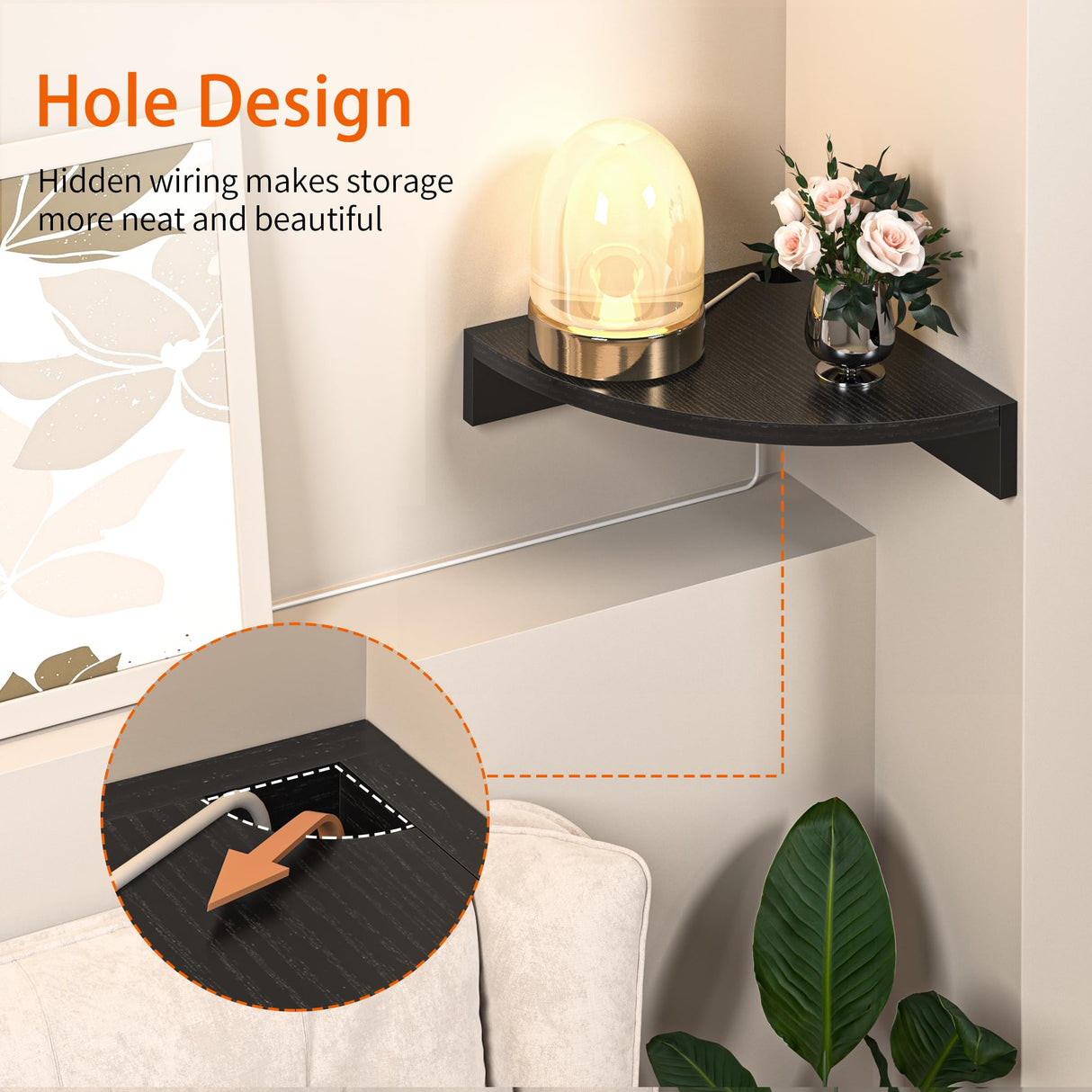 Fun Memories Corner Shelf Wall Mount, Wood Floating Corner Shelves, Corner Wall Shelf for Bedroom, Bathroom, Kitchen, Living Room (Black, 3 Pack) Fun Memories