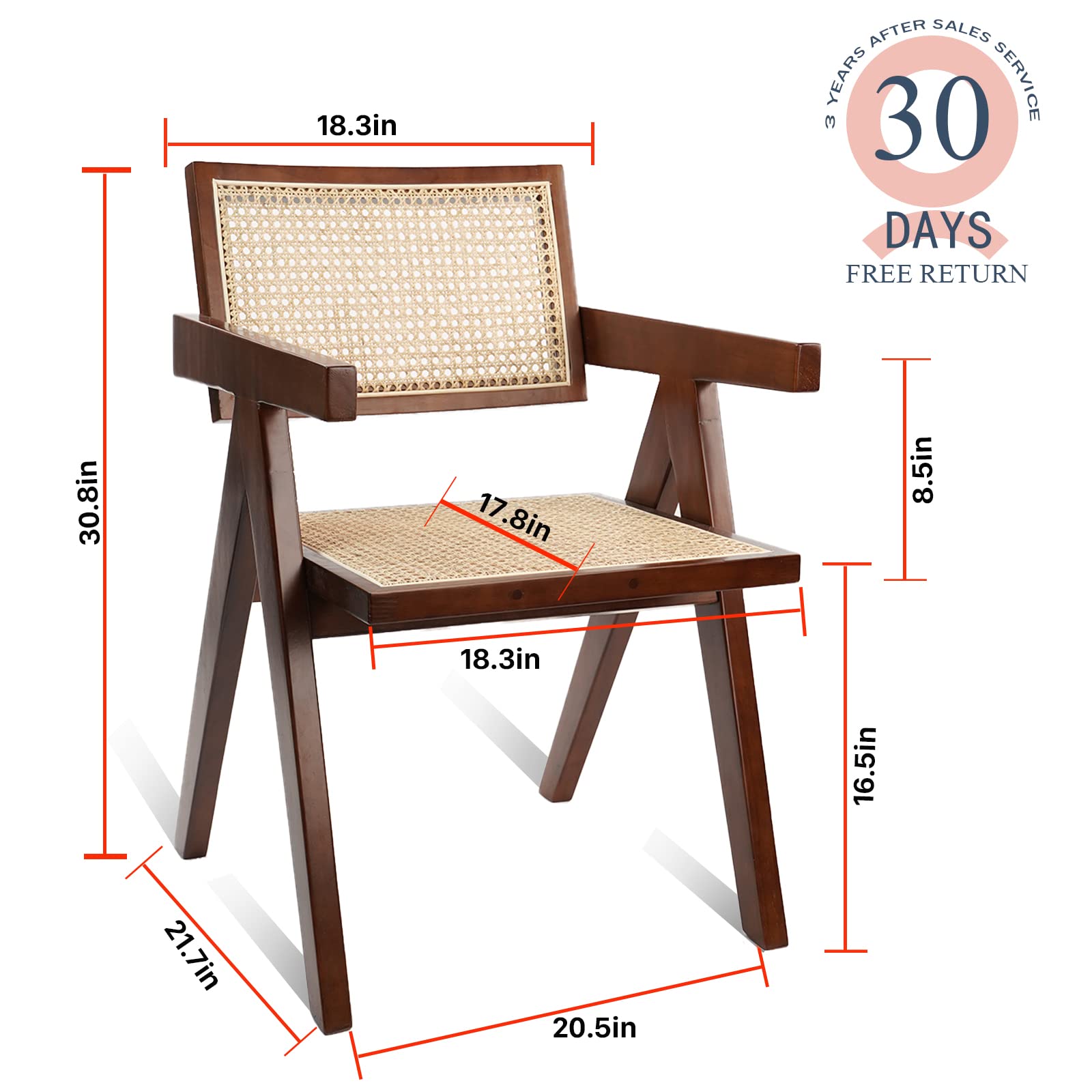 CLATINA Rattan Reading Chair for Bedroom Comfy Indoor Kitchen Dining Chair with Rattan Backrest Armrest Morden Upholstered Seat Wood Chair for Home Living Room Farmhouse Restaurant(1PK) - WoodArtSupply