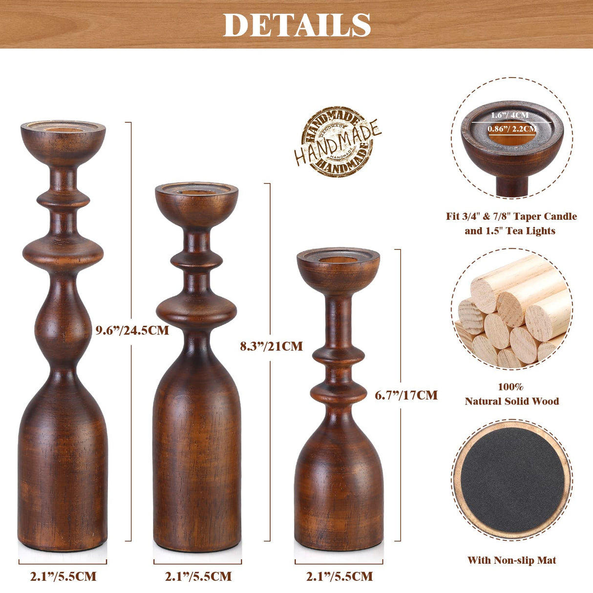 HOWSILAY Candle Holder Wood Candle Holders for Table Centerpiece Candlestick Holders Modern Farmhouse Decor Candlesticks fits 3/4" or 7/8" Taper Candle and Dia 1.5" Led Tea Lights or Pillar Candles HOWSILAY