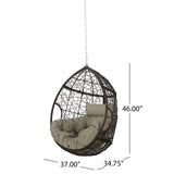 Outdoor Hanging Egg Chair with 8FT Chain, Patio Wicker Swing Egg Basket Chairs, Rattan Basket Hanging Chair Without Stand, Indoor Outdoor Wicker Hammock Egg Chair, Ideal for Patio Garden, Khaki Brown Ziraukon