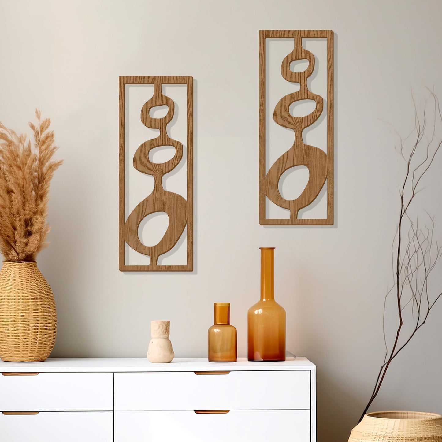 Zzbakress 2 Pcs Mid Century Wall Decor Wooden Mid Century Modern Decor Modern Art Wall Decor Abstract Wall Decor Geometric Wall Art for Home Living Room Bedroom (Style T)