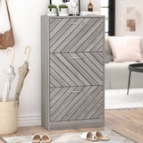 Homsee Modern Shoe Storage Cabinet with 3 Flip Drawers & Twill Louver Doors, Wood 3-Tier Shoe Rack Storage Organizer for Entryway, Hallway & Bedroom, Grey (22.4”L x 9.4”W x 42.3”H) Homsee