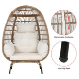 Dkelincs Wicker Egg Chair Indoor Outdoor Lounge Chair Patio Reading Chair Oversized Rattan Egg Chair for Patio, Backyard, Garden, Living Room w/ 4 Cushions Steel Frame, 352lb Capacity(White) Dkelincs