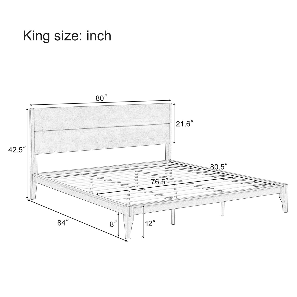 Merax King Size Bamboo Platform Bed, Mid-Century Modern Bed Frame with Tall Headboard, Solid Sustainable Bedframe King-Size, Wood Slat Support, No Box Spring Needed, Easy Assembly, Natural Merax