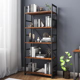 VERMESS 5 Tier Bookshelf, Tall Book Shelf, Vintage Industrial Bookcase with Open Display Shelves, Wood Storage Shelving Unit Metal Frame Standing Bookshelves for Bedroom/Home/Office, Rustic Brown VERMESS