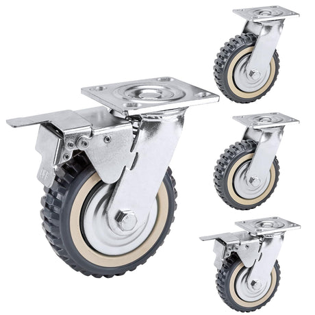 NestChic 4 Pack Heavy Duty Plate Casters Set, 8 Inch Swivel Wheels with Brake, Anti-Skid 360 Degree Ball Bearing Castors (2 with Brake, 2 Without) NestChic