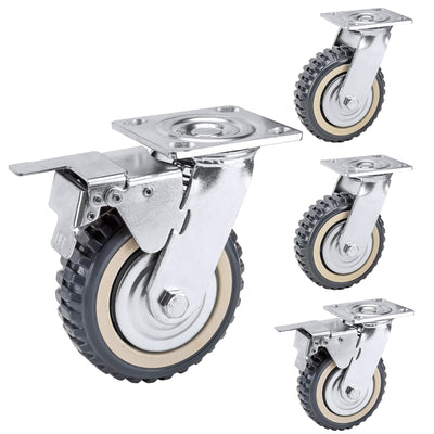 NestChic 4 Pack Heavy Duty Plate Casters Set, 8 Inch Swivel Wheels with Brake, Anti-Skid 360 Degree Ball Bearing Castors (2 with Brake, 2 Without)