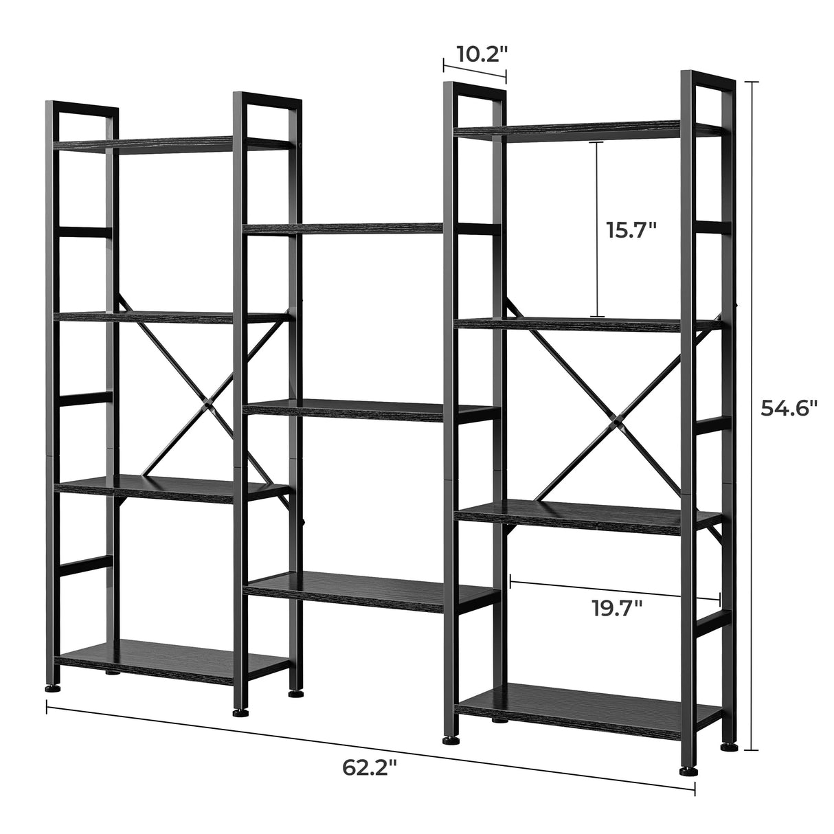 SUPERJARE Triple 4 Tier Bookshelf, Bookcase with 11 Open Display Shelves, Wide Book Shelf Book Case for Home & Office, Black SUPERJARE