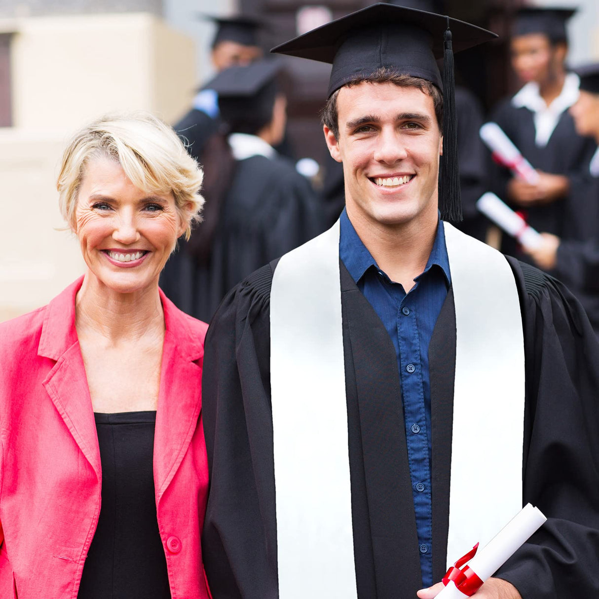 Giegxin 50 Pcs Unisex Graduation Stole Adult Sublimation Blank Plain Graduation Stole Sash Graduation Satin Honor Stole (White) Giegxin