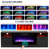 oneinmil 4-Piece Table Set Includes A Modern Coffee Table, A 70 Inch TV Stand with 36 Inch Electric Fireplace and 2 LED Light Nightstands, Elegant Black Tables for Living Room, Bedroom, Black oneinmil