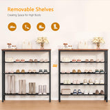 usikey 5-Tier Shoe Rack, Industrial Shoe Storage Organizer for 12-16 Pairs of Shoes, Metal Shoe Shelf with Wooden Top, Shoe Stand with 3 Metal Shelves for Entryway, Hallway, Closet, Rustic Brown usikey