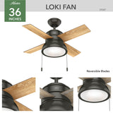 Hunter Fan Company 59387 Hunter 36" Loki LED Light Ceiling Fan, Noble Bronze Finish Hunter