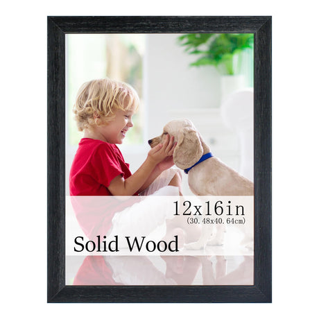 DDaoty Rustic Solid Wood 12x16 Picture Frame, Distressed Wood 12x16 Poster Frame Black DDaoty