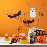 Yalikop 5 Pcs Halloween Table Centerpieces Ghost Black Cat Witch Hat Candy Corn Wooden Tiered Tray Sign Standing Tabletop Signs for Halloween Home Rustic Farmhouse Decor Yalikop