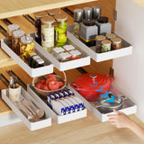 YoolooKitt Pull Out Cabinet Organizer,Adhesive with Nano Film,Slide Out Drawers Adhesive Heavy Duty Storage Drawer Shelf with 3PCS Divider Racks for Kitchen Pantry Bathroom Home,10.6"-15.7" Deep YoolooKitt